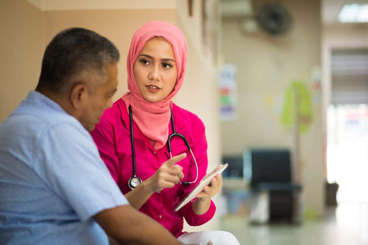 Female Muslim Doctor consulting with a patient